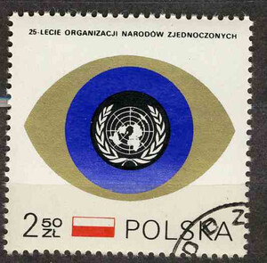 znaczek pocztowy 1879 kasowany 25 rocznica powstania ONZ