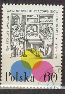 znaczek pocztowy 1840 kasowany 100-lecie Związku Zawodowego Pracowników Poligrafii