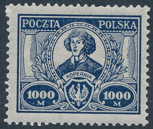 0164 a niebieski papier bardzo cienki typ II czysty** 150-lecie KEN i 450 rocznica urodzin M.Kopernika