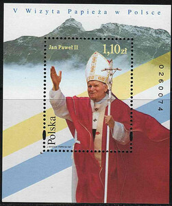 3507 Blok 160 czysty** V Wizyta papieża Jana Pawła II w Polsce