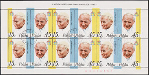 2951-2952 Arkusik typ II z numerem poz.10/11 kasowany III wizyta papieża Jana Pawła II w Polsce