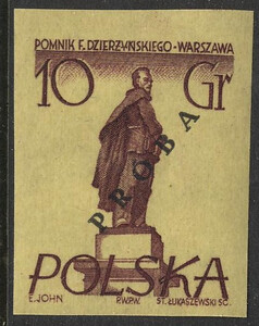 762 Nowodruk z nadrukiem Próba P 1 liliowobrunatna czysta** gwarancja Pomniki Warszawy 