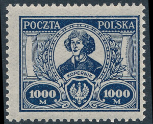 0164 a niebieski papier bardzo cienki typ I czysty** 150-lecie KEN i 450 rocznica urodzin M.Kopernika