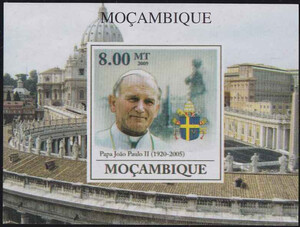 Mozambik Rok 2009 Papież J. Paweł II blok III nieząbkowany czysty**