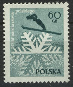 852 b papier średni guma żółtawa czysty** 50-lecie narciarstwa polskiego