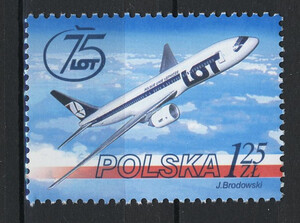 3944 czysty** 75 lat Polskich Linii Lotniczych "LOT"