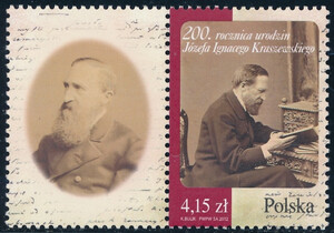 4428 przywieszka z lewej strony czysty** 200 rocznica urodzin Józefa Ignacego Kraszewskiego