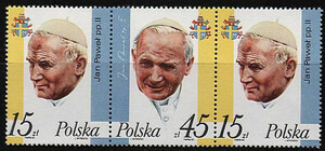 Znaczki Pocztowe. 2951+2952+2951 czysty**  III wizyta papieża Jana Pawła II w Polsce 