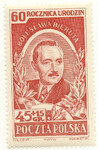 0594 b papier średni biały gładki guma żółtawa czysty** 60 rocznica urodzin Bolesława Bieruta