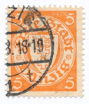 WMG 187 z czerwonopomarańczowy kasowany Wydanie obiegowe. Herb Gdańska w owalu