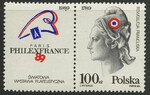 3056 z przywieszką z lewej strony czysty** Światowa Wystawa Filatelistyczna "Philexfrance '89" w Paryżu 