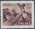 0757 b papier biały średni gładki guma żółtawa czysty** 10 rocznica wyzwolenia Warszawy