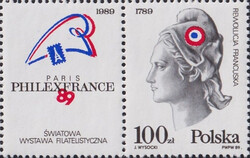 3056 z przywieszką z lewej strony czysty** Światowa Wystawa Filatelistyczna "Philexfrance '89" w Paryżu
