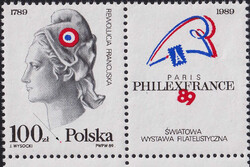 3056 B1 kropka przed P czysty** Światowa Wystawa Filatelistyczna "Philexfrance '89"