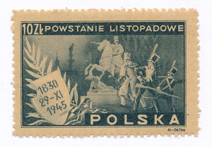0387 a papier szarożółty gruby guma szarożółtawa czysty** 115 rocznica Powstania Listopadowego