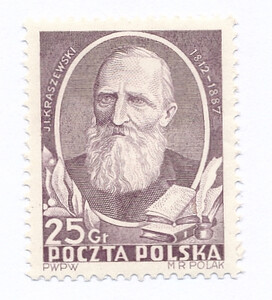 0600 b papier biały średni gładki guma żółtawa czyste** 140 rocznica urodzin Józefa Ignacego Kraszewskiego