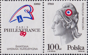 3056 z przywieszką z lewej strony czysty** Światowa Wystawa Filatelistyczna "Philexfrance '89" w Paryżu