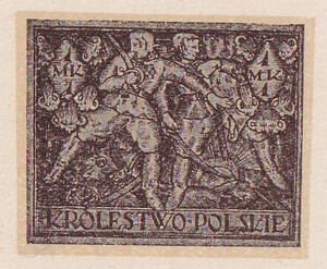 080 Projekt konkursowy barwa brązowa- J. Sosnkowski, B. Pniewski Polskie Marki Pocztowe 1918 rok