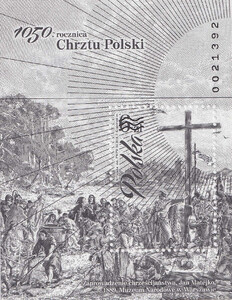 4677 Blok 284 ND czarnodruk uszkodzony numerator 21392 czysty** 1050. rocznica chrztu Polski