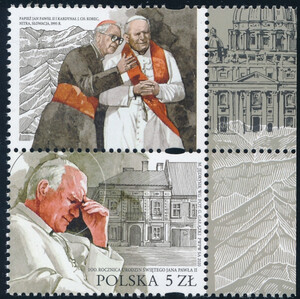 5055 przywieszka nad znaczkiem margines prawy czyste** 100 rocznica urodzin Świętego Jana Pawła II