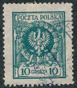 0186 b zielony kasowany Orzeł w wieńcu