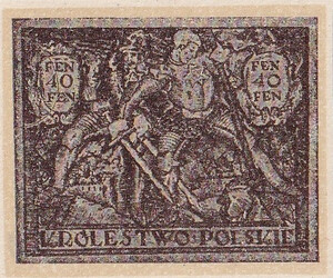 079 Projekt konkursowy barwa brązowa- J. Sosnkowski, B. Pniewski Polskie Marki Pocztowe 1918 rok