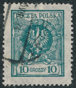 0186 a niebieskawozielony kasowany Orzeł w wieńcu