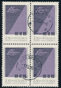 znaczek pocztowy 1878 w czwórce kasowane VIII Międzynarodowy Konkurs Pianistyczny im. Fryderyka Chopina