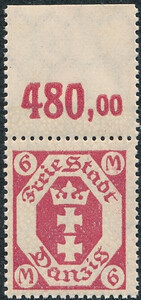WMG 103 b karminoworóżowy górny margines gwarancja czysty** Wydanie obiegowe - herb Gdańska 226/26