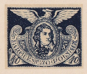 038 Projekt konkursowy barwa niebieska- M. Bystydzieński Polskie Marki Pocztowe 1918 rok