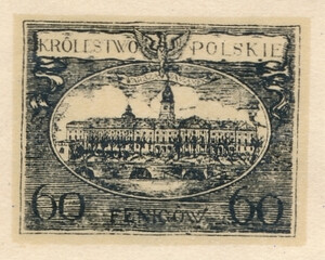 057 Projekt konkursowy barwa brązowa- Lucjan Krongold Polskie Marki Pocztowe 1918 rok