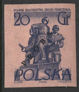 764 Nowodruk z nadrukiem Próba P 2 indygo czysta** Pomniki Warszawy