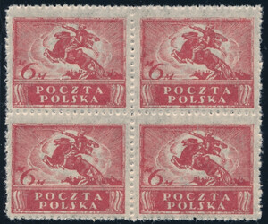 0099 a jasnoczerwony ząbkowanie 11½ w czwórce czysty** Wydanie dla obszaru całej Rzeczypospolitej po unifikacji