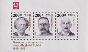 3026-3028 Blok 136 czysty** 70 rocznica odzyskania niepodległości Polski (IV)