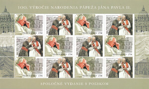 Słowacja Mi.713 Arkusik czysty** 100 rocznica urodzin Świętego Jana Pawła II wydanie wspólne