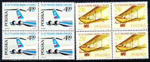 2251-2252 w czwórkach czyste** 50-lecie polskiego znaczka lotniczego