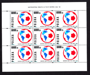 3347 Arkusik perforowany prawy margines czysty** Mistrzostwa Świata w piłce nożnej w USA