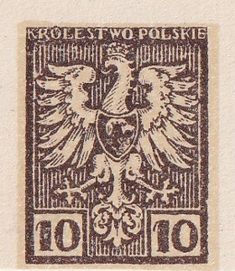 107 Projekt konkursowy barwa brązowa- Jan Ogórkiewicz Polskie Marki Pocztowe 1918 rok