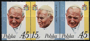 Znaczki Pocztowe. 2952+2951+2952 czyste** III wizyta papieża Jana Pawła II w Polsce 