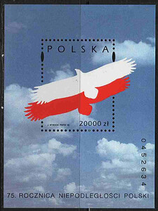 3325 Blok 154 czysty** 75 rocznica odzyskania niepodległości przez Polskę