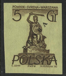 761 Nowodruk z nadrukiem Próba P 1 szmaragdowa czysta** gwarancja Pomniki Warszawy