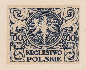 076 Projekt konkursowy barwa niebieska- Józef Tom Polskie Marki Pocztowe 1918 rok