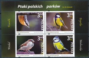 5214-5217 w czwórce nazwa emisji czyste** Ptaki polskich parków
