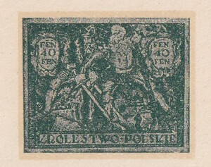079 Projekt konkursowy barwa zielona- J. Sosnkowski, B. Pniewski Polskie Marki Pocztowe 1918 rok
