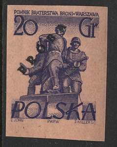 764 Nowodruk z nadrukiem Próba P 5 fioletowoniebieska czysta** Pomniki Warszawy