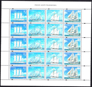 3429-3432 Arkusik perforowany lewy margines czysty** Polskie jachty pełnomorskie