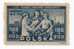 0386 b papier szarożółty gruby guma szarożółtawa czysty** VII Kongres Związków Zawodowych