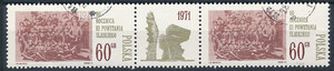 znaczek pocztowy 1931 znaczki rozdzielone przywieszką kasowany 50 rocznica III Powstania Śląskiego
