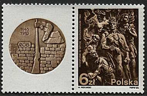 Znaczek Pocztowy. 2718 z przywieszką z lewej strony czysty**  40 rocznica powstania w getcie warszawskim 