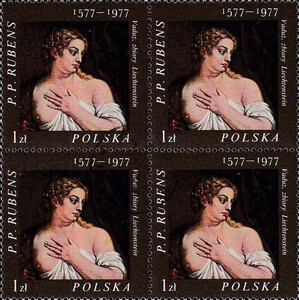 2350 znaczki w czwórce kasowane 400 rocznica urodzin Petra Paula Rubensa